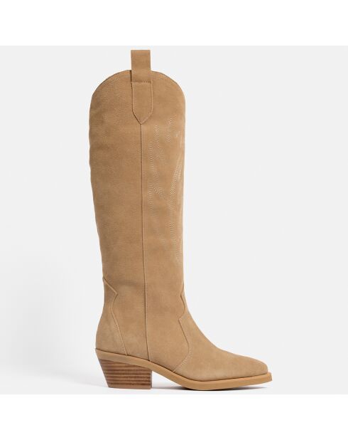 Let's Get Lost Lederstiefel aus Samt in Sand - 5 cm Absatz
