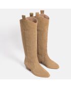 Bottes en Velours de Cuir Let's Get Lost sable - Talon 5 cm