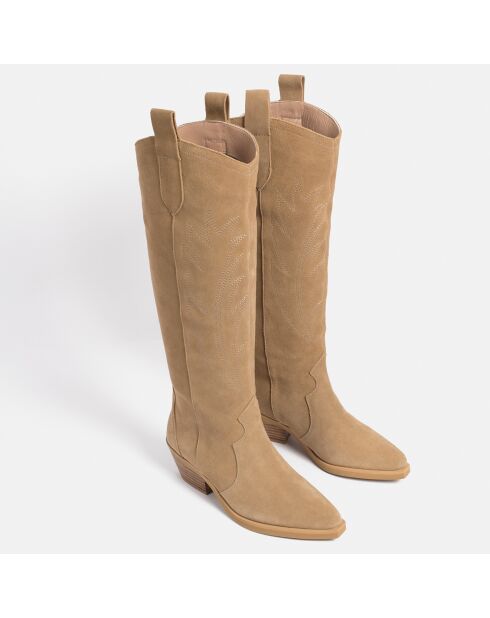 Let's Get Lost Lederstiefel aus Samt in Sand - 5 cm Absatz