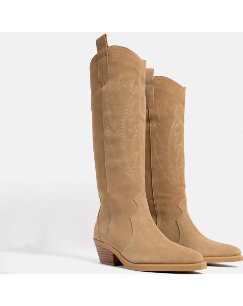 Let's Get Lost Lederstiefel aus Samt in Sand - 5 cm Absatz