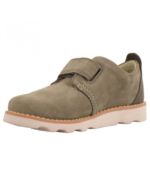 Sneakers en Velours de Cuir Crown Park kaki