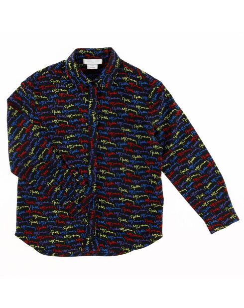 Schwarz/mehrfarbig bedrucktes Logo-Shirt