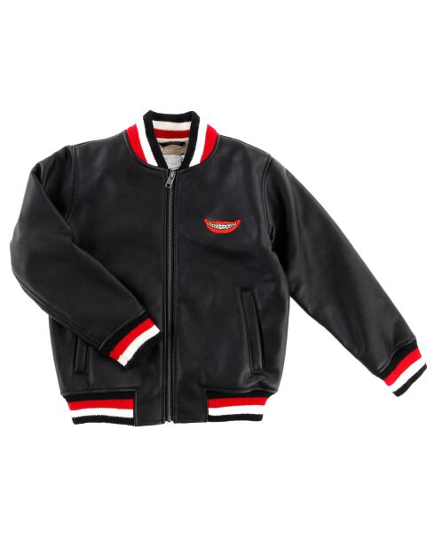 Veste bomber en simili cuir noir