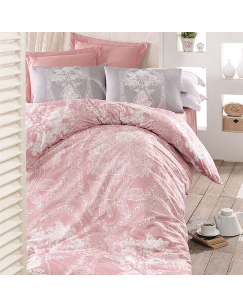 Parure housse de couette  Madam Lili rose/blanc/gris