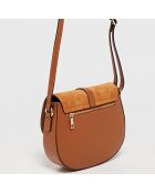 Jara schoudertas van camel leer en fluweel - 22x18x6 cm