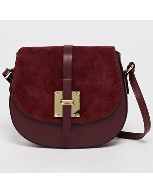 Sac bandoulière en Cuir & Velours de Cuir Jara  bordeaux - 22X18x6 cm