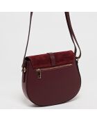 Sac bandoulière en Cuir & Velours de Cuir Jara  bordeaux - 22X18x6 cm