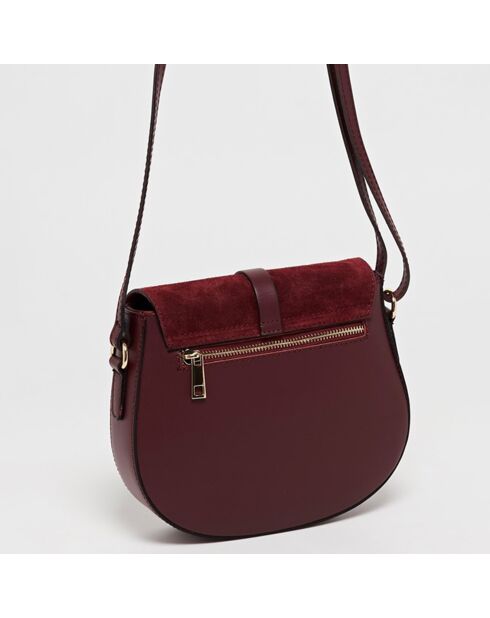 Sac bandoulière en Cuir & Velours de Cuir Jara  bordeaux - 22X18x6 cm