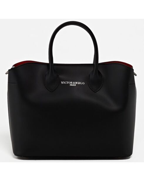 Schwarze Tragetasche Nisa aus Leder - 31x25x14 cm