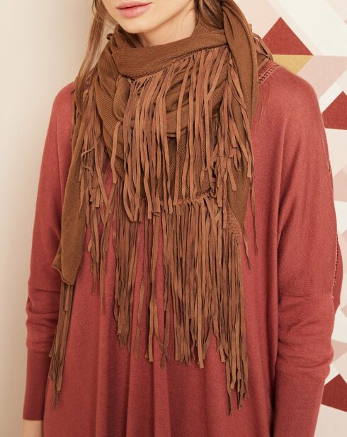 Écharpe avec franges en Cuir camel - 220x92 cm