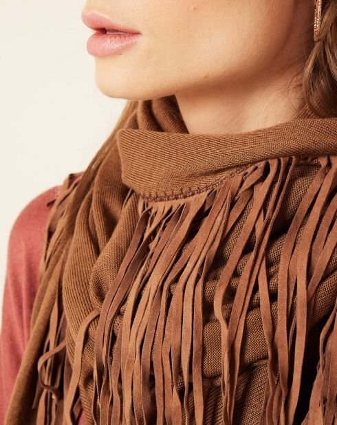 Écharpe avec franges en Cuir camel - 220x92 cm