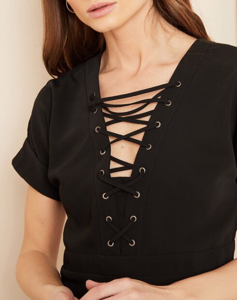 Robe col à lanières noire