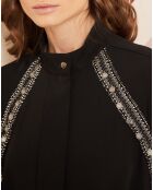 Chemise ornée de bijoux noire