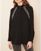 Chemise ornée de bijoux noire