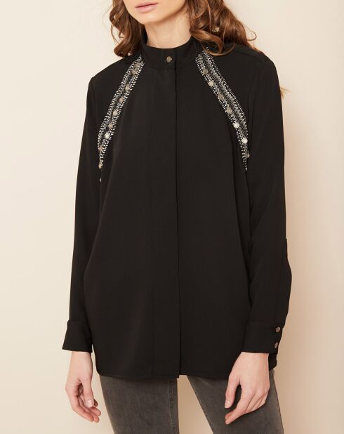 Chemise ornée de bijoux noire