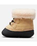 Boots fourrées en Velours de Cuir Caribootie beiges