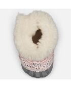 Boots fourrées en Velours de Cuir Caribootie motif léopard rose/argenté