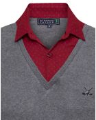 Ensemble Pull & Chemise Dulce gris/bordeaux