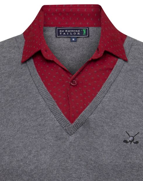 Ensemble Pull & Chemise Dulce gris/bordeaux