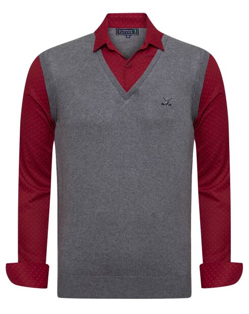 Ensemble Pull & Chemise Dulce gris/bordeaux