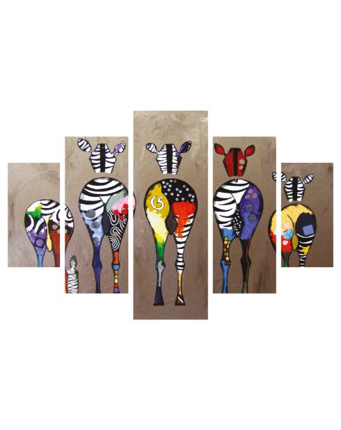 Tableaux décoratifs 5 pièces Zèbres multicolores - 92x56 cm