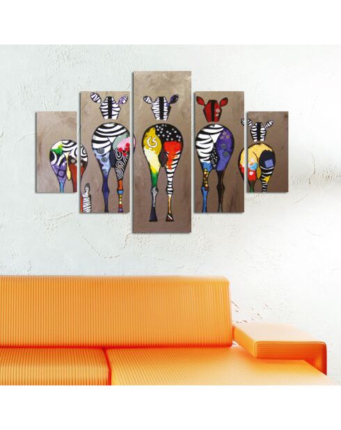 Tableaux décoratifs 5 pièces Zèbres multicolores - 92x56 cm