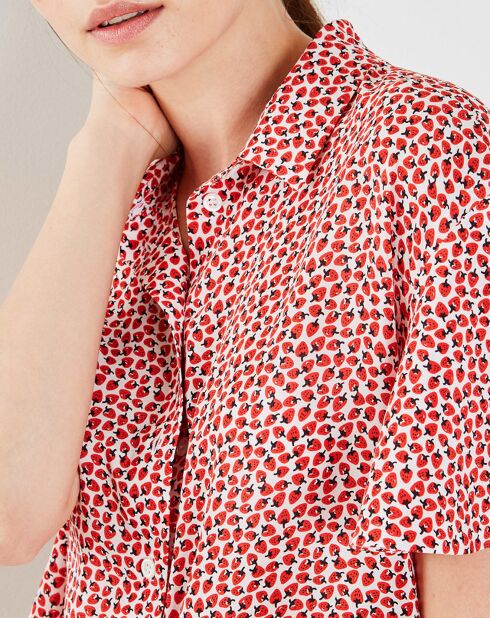Camicia Fantine con motivo a fragole rosse