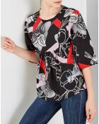 Blouse 100% Soie Juliano2 imprimée noir/rouge