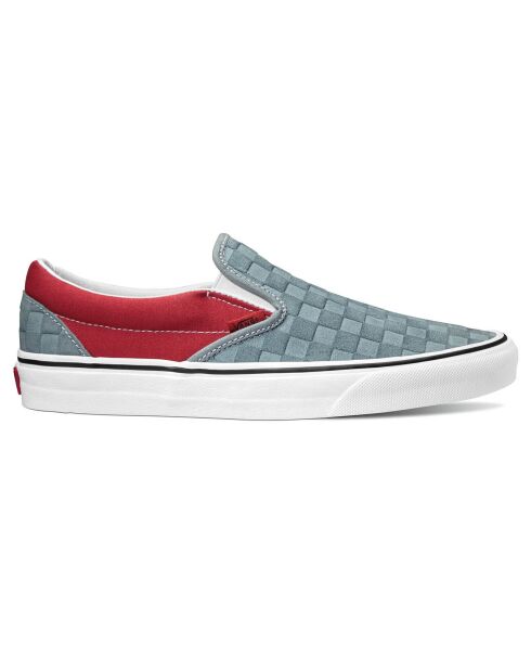 Slip-On en Velours de Cuir & Toile Classic gris/rouge