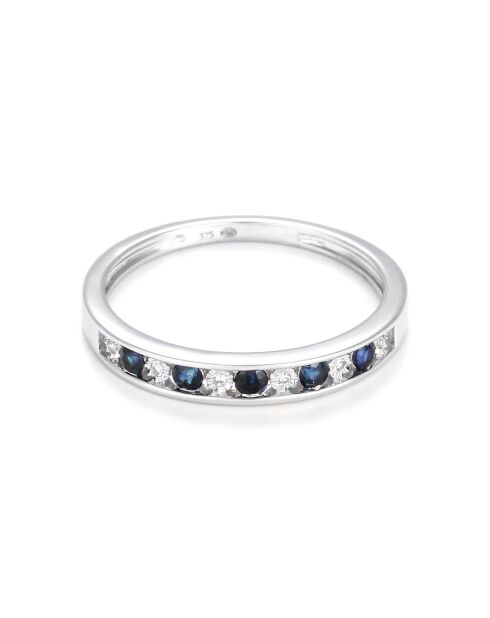Afwisselend ring van 0,03 ct diamant en 0,17 ct saffierwitgouden ring