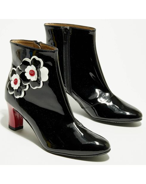 Boots en Cuir vernis Bluta noir/blanc - Talon 6 cm
