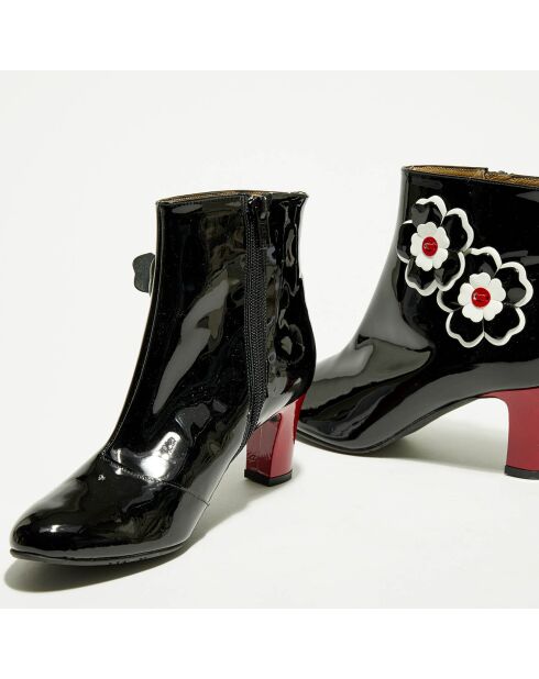 Boots en Cuir vernis Bluta noir/blanc - Talon 6 cm