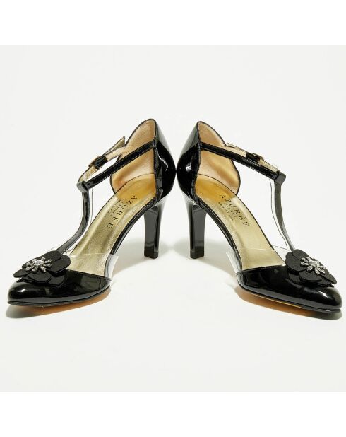 Salomes aus schwarzem Lodile-Leder und Plexiglas — Absatz 7 cm