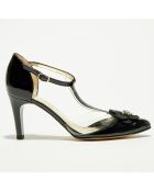 Salomés en Cuir & Plexi Lodile noires - Talon 7 cm
