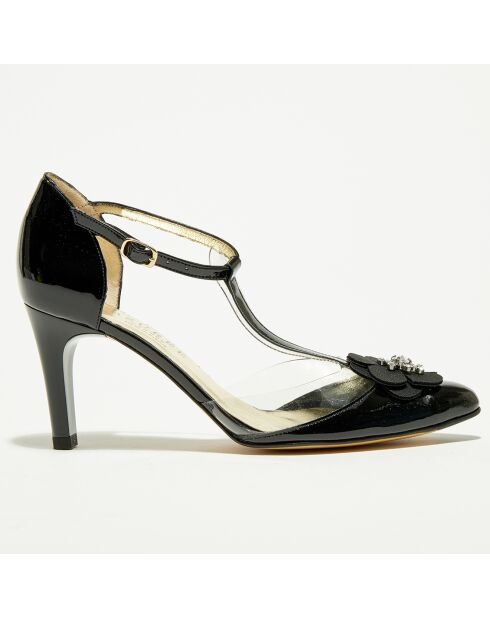 Salomes aus schwarzem Lodile-Leder und Plexiglas — Absatz 7 cm