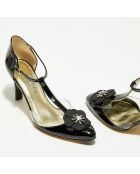Salomés en Cuir & Plexi Lodile noires - Talon 7 cm