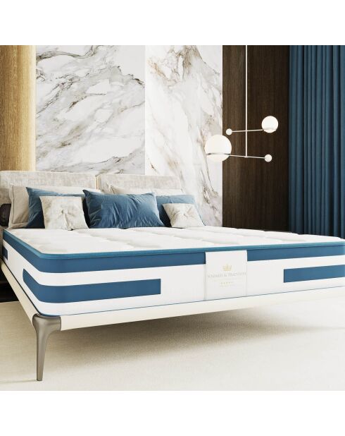 Matras- en boxspringset + dekbed + 2 Balthazar-kussens wit/blauw - 140x200 cm