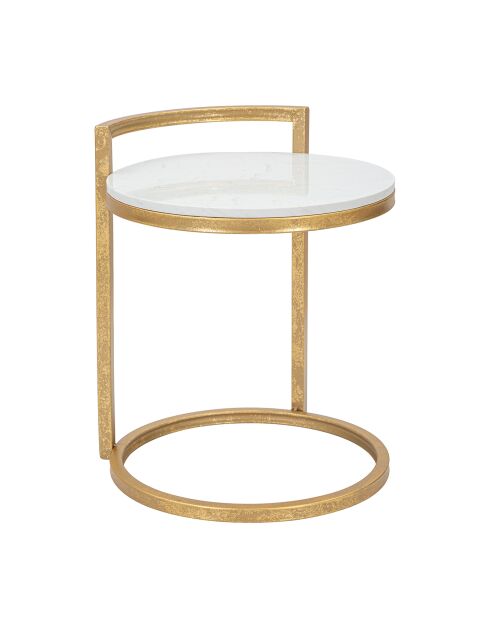 Table d'appoint ronde en marbre doré/blanc - D.40.5x50.5 cm
