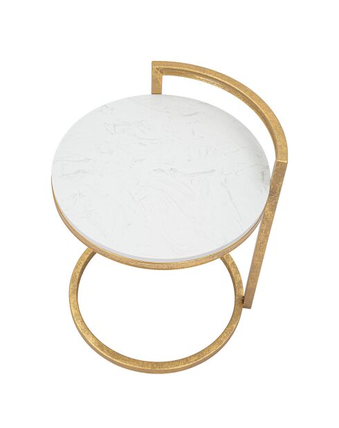 Table d'appoint ronde en marbre doré/blanc - D.40.5x50.5 cm
