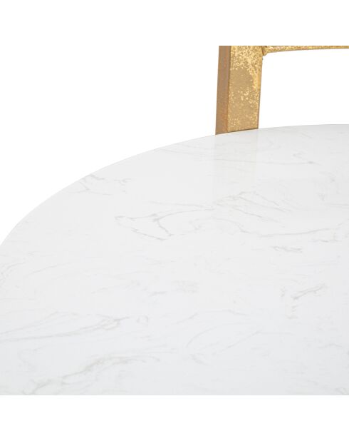 Table d'appoint ronde en marbre doré/blanc - D.40.5x50.5 cm