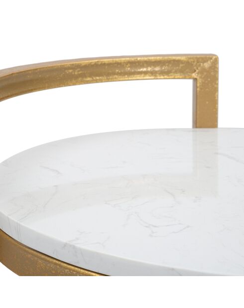 Table d'appoint ronde en marbre doré/blanc - D.40.5x50.5 cm