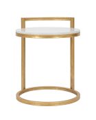 Table d'appoint ronde en marbre doré/blanc - D.40.5x50.5 cm