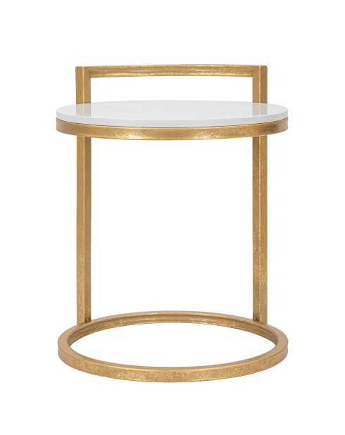 Mesa auxiliar redonda de mármol dorado/blanco - D.40,5x50,5 cm
