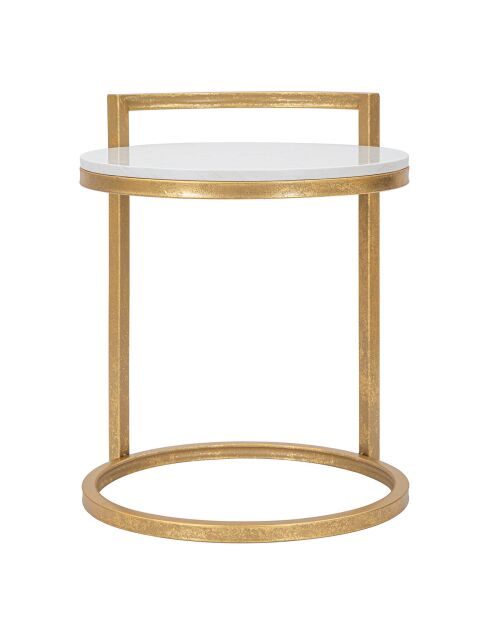 Table d'appoint ronde en marbre doré/blanc - D.40.5x50.5 cm