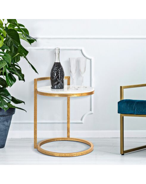 Mesa auxiliar redonda de mármol dorado/blanco - D.40,5x50,5 cm