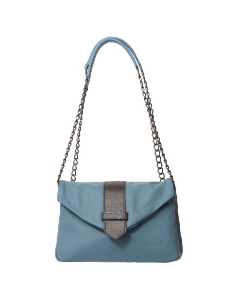 Sac bandoulière en Cuir Jude bleu acier - 24x8x15 cm