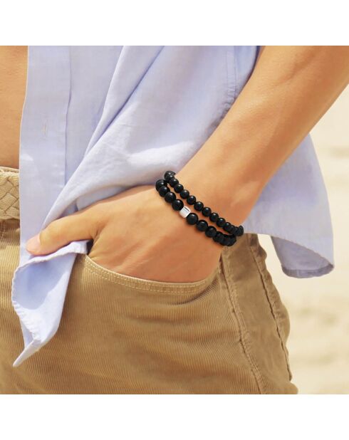 2 Zen-Armbänder aus Silber und schwarzem Obsidian