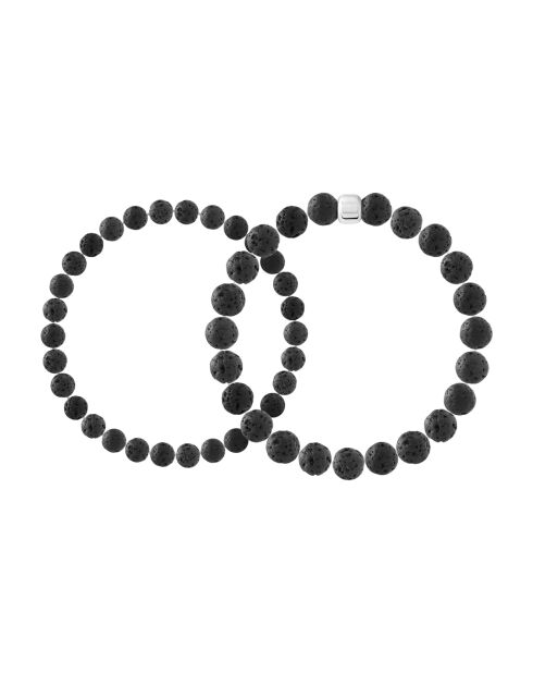 2 Balance-Armbänder aus Silber und schwarzem Lavastein