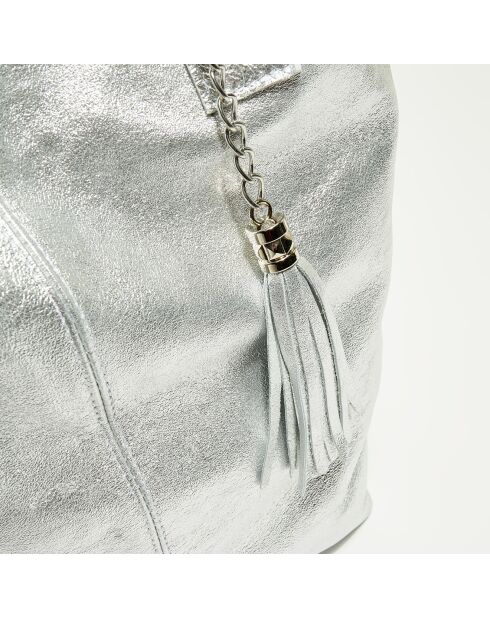 Zilverkleurige leren draagtas van Yana - 37x25x35 cm