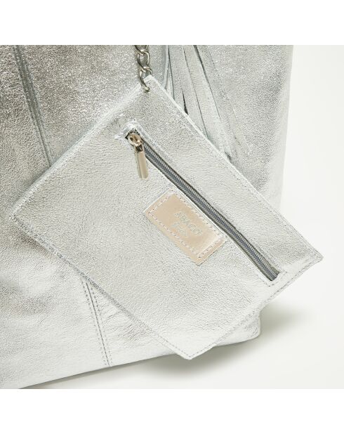 Zilverkleurige leren draagtas van Yana - 37x25x35 cm